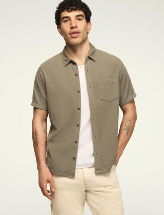 Lucky Brand Mens Textured Button Thru Knit Shirt