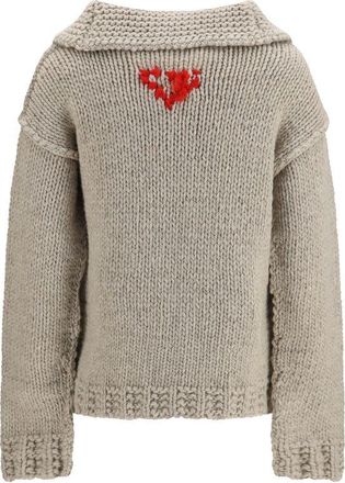 Prada Hand-Embroidered Wool Knit Cardigan - Gray