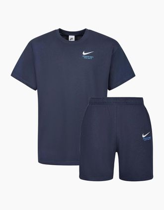 Nike Mens Nike Mens T Shirts Shorts Set Co Ords Athletic Swoosh Cotton Sportswear Summer Set - Blue - Size: 37/36/32/42