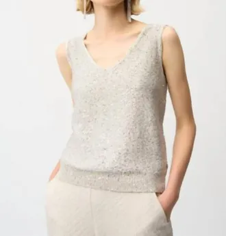 Joseph Ribkoff Glamorous V-Neck Sleeveless Pullover Top In Moonstone