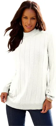 Roaman's Plus Size Drop Needle Mockneck Lightweight Sweater Knit in Ivory at Nordstrom, Size Small