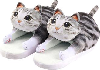 Generic Funny Cat Slippers for Women, 3D Animal Slippers for Home, Warm Winter Cute Comfy House Non-Slip Shoes Christmas Gifts (B, One Size, Adult, Women, Med