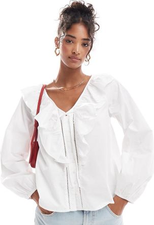 Nobody's Child Ada blouse with ruffle collar in white