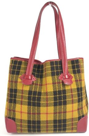 Herm&egrave;s Green Red Color Yellow Wool Leather Shoulder Bag Tote Bag (Pre-Owned)