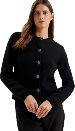 Ted Baker Womens Wmk-jaycey-Rose Button Crew Neck Cardigan Sweater, Black, 8 UK