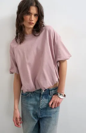 Topshop Bubble Hem Cotton T-Shirt in Pink at Nordstrom, Size X-Small