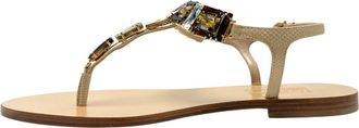 Ferragamo Womens Gelsino Embellished T Strap Sandals In Macadamia