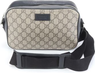 Gucci Black Leather Coated Canvas Messenger Bag Shoulder Bag (Pre-Owned)