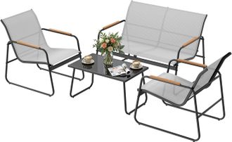 Woltu Woltu Conjunto De Muebles De Exterior De 4 Piezas, Mesa De Centro Para Patio, Conjunto De Conversaci&oacute;n, Sillas De Jard&iacute;n Para Porche, Balc&oacute;n, Jard&iacute;n Y