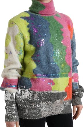 Dolce & Gabbana Womens Mohair Turtleneck Multicolor Nylon Wool