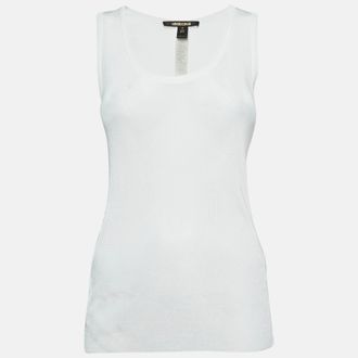 Roberto Cavalli White Jersey Lace Trimmed Tank Top