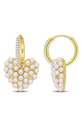 Delmar 2-2.5mm Cultured Freshwater Pearl Heart Drop Earrings in Gold/White at Nordstrom Rack