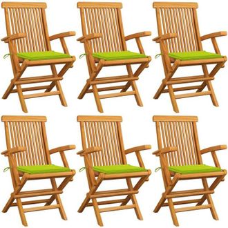 vidaXL Sillas De Jard&iacute;n 6 Uds Madera Teca Con Cojines Verde Brillante Vidaxl