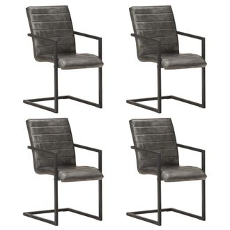 vidaXL Sillas Voladizas De Comedor 4 Unidades Cuero Aut&eacute;ntico Gris Vidaxl