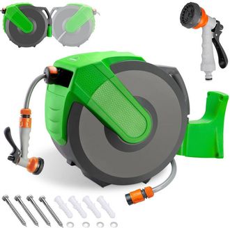 No Brand No Brand - Gardebruk Carrete Portamanguera De Agua 30 + 2m 7-en-1 Ducha De Mano Con Manguera Para Jard&iacute;n Camping Sistema Autom&aacute;tico