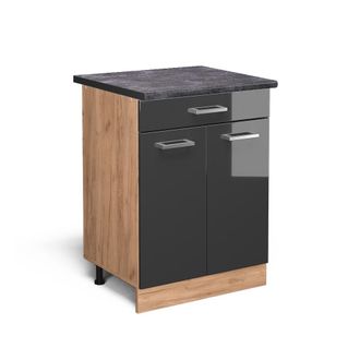 Vicco Mueble Bajo De Cocina R-line, Antracita Alto Brillo, 60 Cm Con Caj&oacute;n, Et Antracita Vicco
