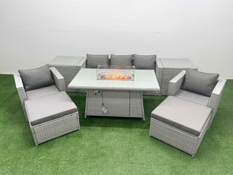 Fimous 7 Seat PE Wicker Rattan Lounge Sofa Set Outdoor Garden Furniture Set in Light Grey