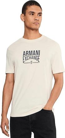 A|X Armani Exchange Short Sleeve Jersey Wording Slim Stripe T-Shirts Mens T Shirt Cream : 2XL, Cotton