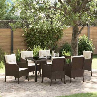 vidaXL Conjunto De Comedor De Jard&iacute;n Con Coj&iacute;n 7 Pcs Marr&oacute;n Polirat&aacute;n Vidaxl