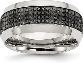 Diamond2Deal Stainless Steel Polished 1/3 Ct Black Diamond 10mm Band Ring