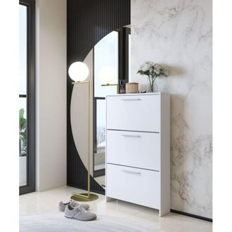 Dmora Zapatero Ossi, Mueble Para Zapatos, 3 Puertas, 3 Compartimentos, Abatible, 69x17x115h Cm Blanco