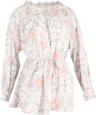 Maje Ragtime Off The Shoulder Mini Dress in Floral Print Cotton