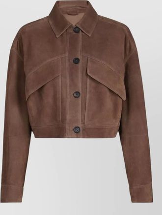 Brunello Cucinelli cropped suede coat long sleeves pockets