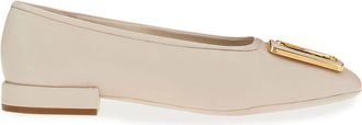 Ferragamo chunky-buckle ballerina flats - women - Leather/Fabric/Lambskin - 6.5D - BONE