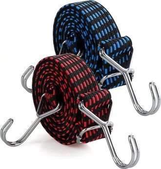 OEM Paquete De 4 Cuerdas El&aacute;sticas Ajustables, Cuerdas El&aacute;sticas Con Ganchos, Cuerda El&aacute;stica Plana Ideal Para Transportar Cargas, Bicicletas Y Motociclet