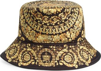 Versace Barocco Drill Bucket Hat in Black Gold at Nordstrom, Size 59