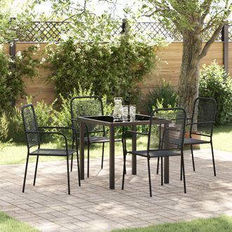 Berkfield Home 5 Piece Garden Dining Set Black Cotton Rope & Steel