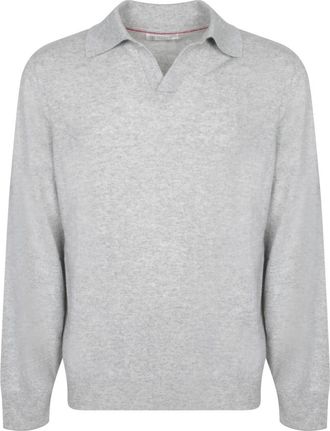 Brunello Cucinelli Polo-Stijl Trui - Heren - Polos - Grijs - S - Kasjmier - Tops