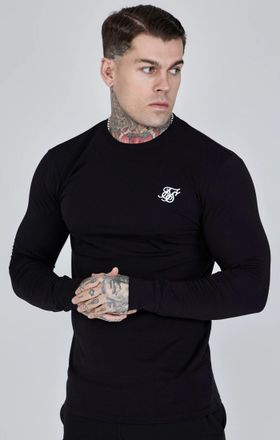 Siksilk Camiseta de manga larga esencial negra para hombre SikSilk M
