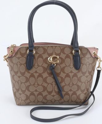 Coach Beige Navy Leather Coated Canvas Handbag Shoulder Bag Tote Bag (Pre-Owned)