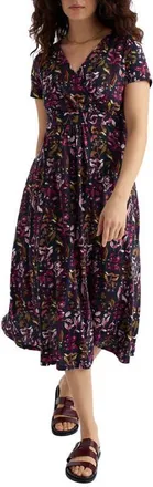 Seasalt Cornwall Chapelle Floral Organic Cotton Jersey Midi Dress in Inky Botanical Maritime at Nordstrom, Size 10 Us