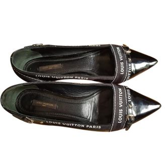 Louis Vuitton Black Logo Strip Pointed Toe Ballerinas Size 38