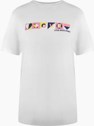 Love Moschino Womens Love Moschino Colourblock Logo White T-Shirt - Size: 18/16
