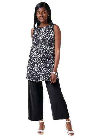 Jessica London Stretch Knit Tunic Tank in Black White Cheetah at Nordstrom, Size 36