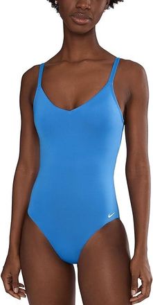 Nike Effortless Essential V-neck One Piece Womens Swimsuits One Piece Blue Crystal : SM, Polyester/Spandex