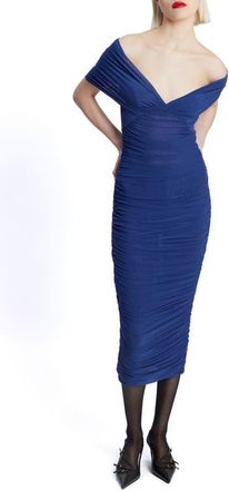 Bardot Vespera Off the Shoulder Mesh Midi Dress in Royal Blue at Nordstrom, Size 10