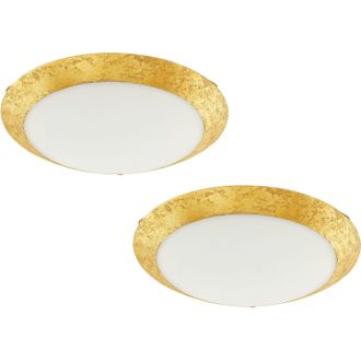 Loops 2 PACK Wall Flush Ceiling Light Colour White Shade White Gold Glass LED 16W