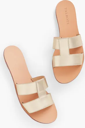 Talbots Hannah Metallic Vachetta Slides - Gold - 10M Talbots