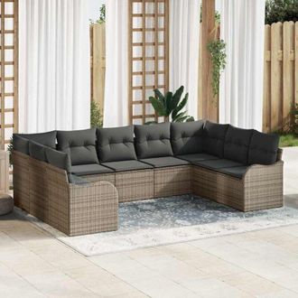 vidaXL Conjunto De Sof&aacute; De Jard&iacute;n Con Coj&iacute;n 9 Pcs Gris Polirat&aacute;n Vidaxl