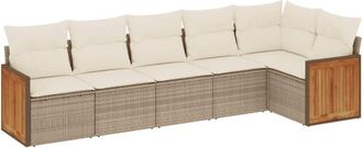 vidaXL Vidaxl - Juego De Sof&aacute;s Jard&iacute;n Con Cojines 6 Pzas Rat&aacute;n Sint&eacute;tico Beige