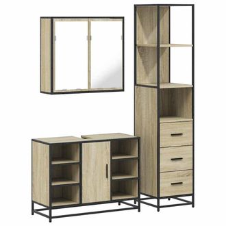 Berkfield Home 3 Piece Bathroom Furniture Set Sonoma Oak Engineered Wood in Light Brown