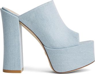 Stuart Weitzman Vintage Denim Platform Slide - Dames - Muiltjes - Blauw - 38 EU - Denim - Schoenen