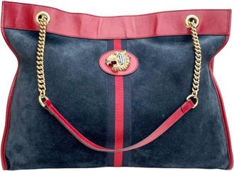 Gucci Pre-owned Tote Bags, female, Blue, Size: ONE SIZE Pre-owned Vintage Suede & Leather Tote Bag with Tiger Emblem