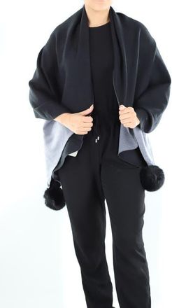 La Fiorentina Two Tone Scarf with Faux Fur Poms in Black at Nordstrom