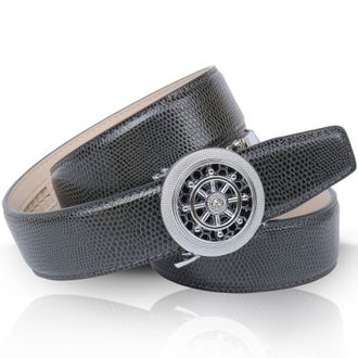 Anthoni Crown Lederg&uuml;rtel ANTHONI CROWN, Damen, Gr. 75, grau, Leder, unifarben, G&uuml;rtel Lederg&uuml;rtel, mit drehendem Steuerruder und eleganter Oberfl&auml;chennarbung