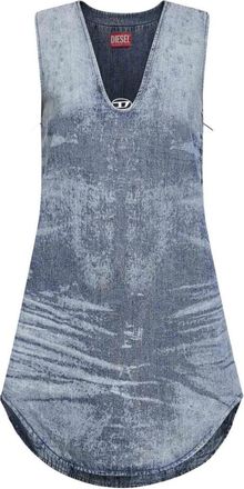 Diesel Denim V-Hals Jurk met Metalen Logo - Dames - Tops zonder mouwen - Blauw - M - Denim - Tops